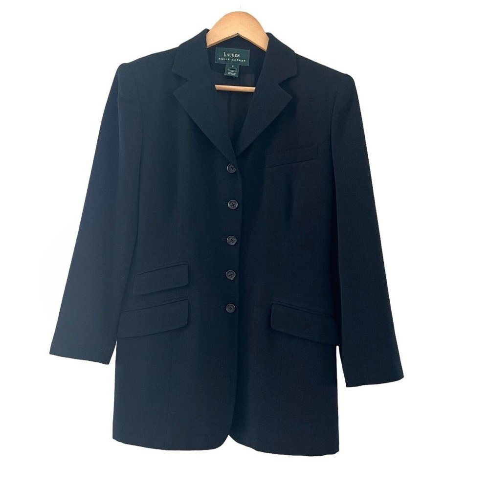 Ralph Lauren LRL Women's Black 100% Wool Blazer Size 6 Lined - Picture 1 of 15
